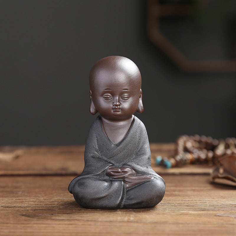 zensoullab Purple Clay Little Monk Zen Home Decor Chinese Style Ornament Living Room Study Entrance Tea Room Tea Pet Bonsai Ceramic Decoration