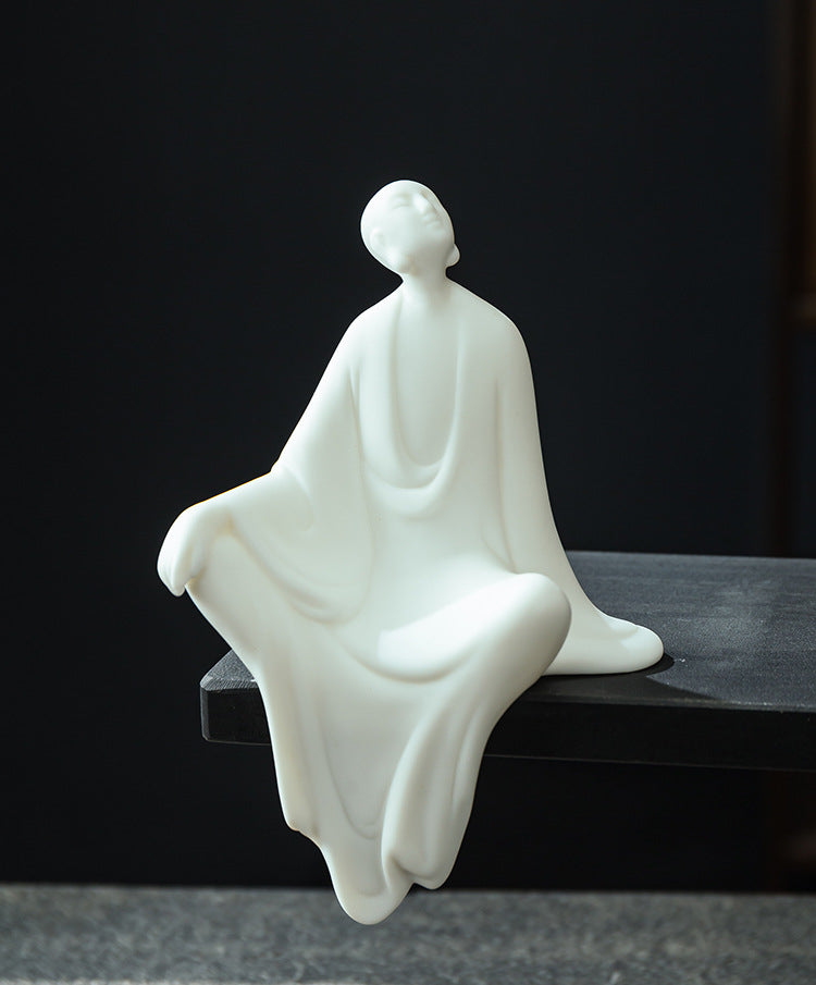 zensoullab Zen White Porcelain Little Monk Home Living Room Entrance New Chinese Style Decoration Ceramic Little Monk Desktop Figurine