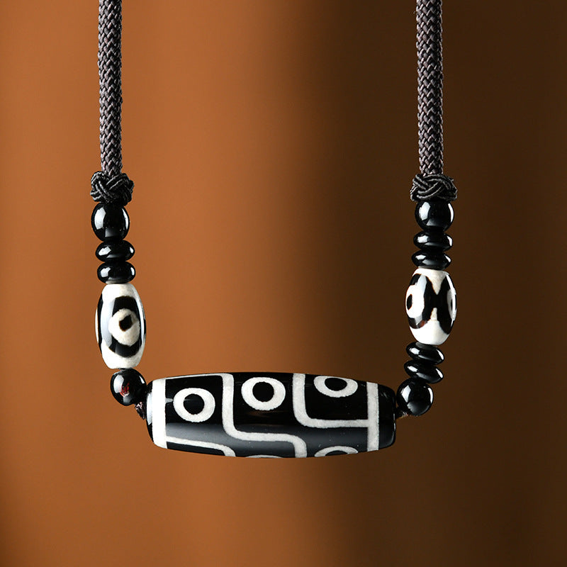 zensoullab Ethnic Style Tibetan Nine-Eyed Dzi Bead Agate Necklace for Men Versatile Sweater Chain New Chinese Style Women Retro Personality Accessories