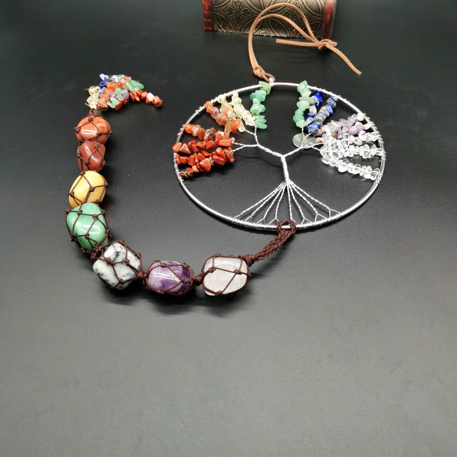 zensoullab Gravel Tree of Life Dream Catcher Hanging Ornament Agate Pendant