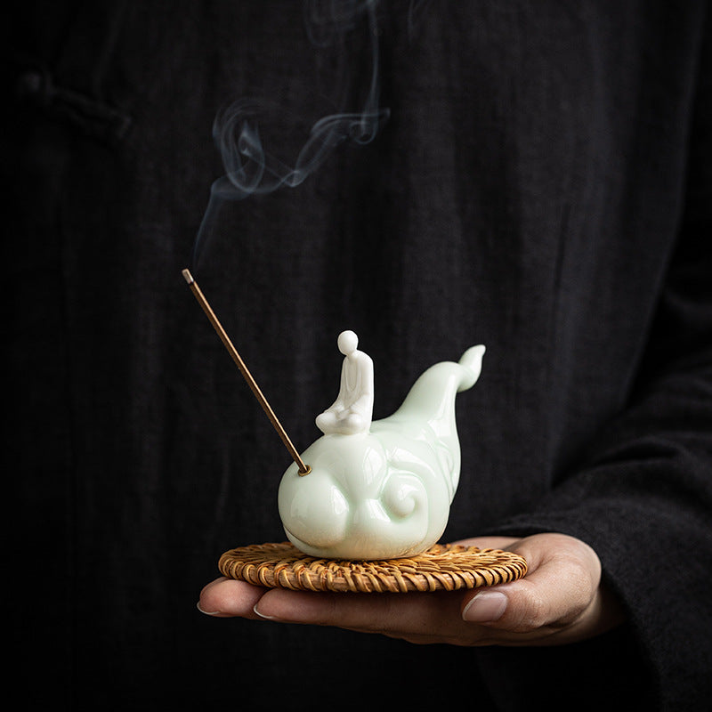 zensoullab Zen Style Formless Buddha Incense Holder Ornament Incense Burner Incense Tray Sandalwood Ceramic Monk Tea Table Decoration