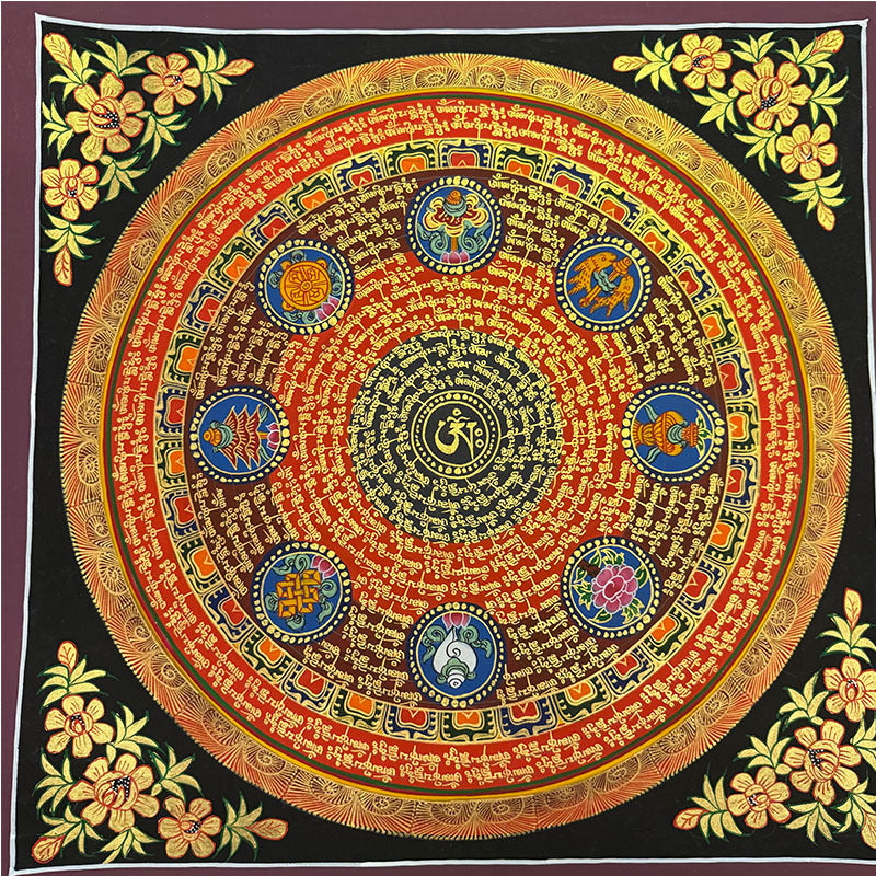 zensoullab Nepal Scripture Mandala Hand-painted Thangka Tibetan Hand-painted Six-syllable Mantra Thangka Living Room Entrance Hallway Decorative Painting