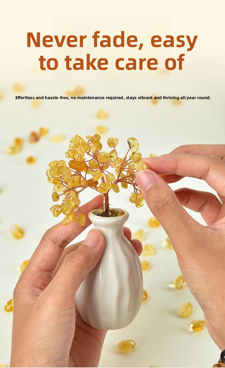 zensoullab Natural Mineral Raw Stone Yellow Crystal Money Tree Ornament Office Desktop Money Tree Shop Opening Gift Wealth Attraction
