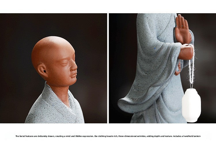 zensoullab Purple Clay Zen Buddhist Little Monk Figurine Creative Ceramic Character Home Living Room Tea Room Tea Pet Desktop Decoration