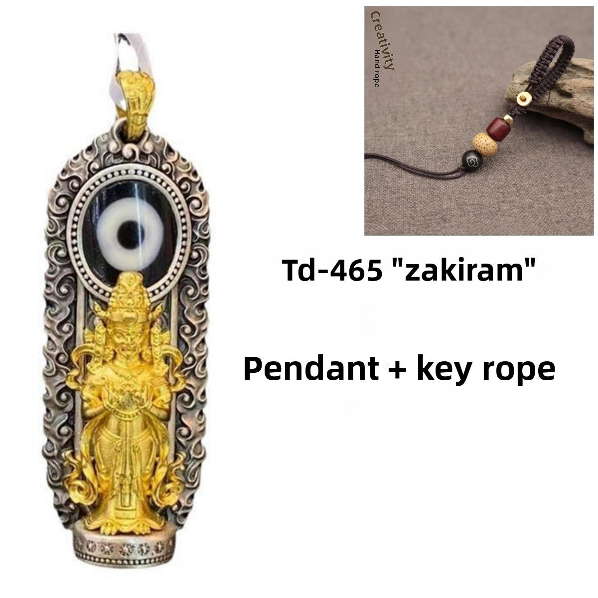 zensoullab Thai Silver Vintage Enamel Dzi Bead Zakira Pendant Retro Personality Ethnic Style Guardian God Clothing Chain Pendant