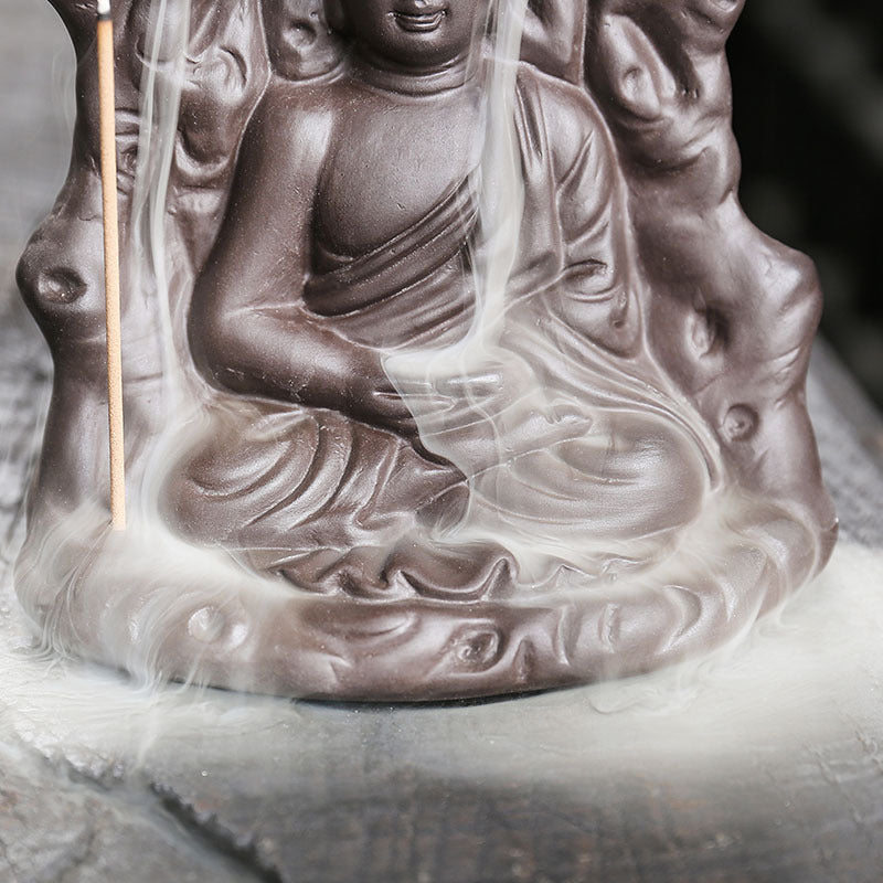 zensoullab Purple Clay Backflow Incense Burner Creative Bodhi Tree Buddha Backflow Incense Burner Home Decor Craft Ornament