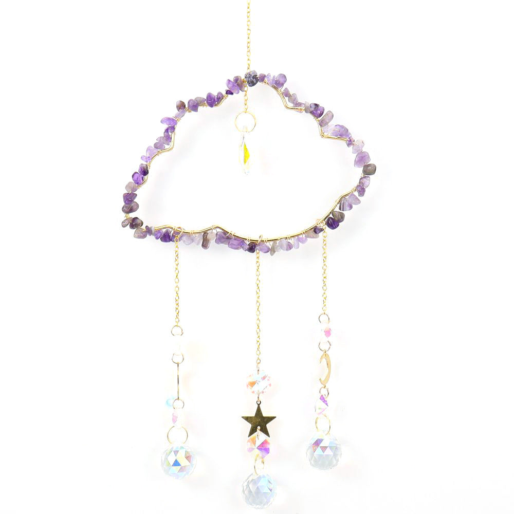 zensoullab Handmade Wire Wrapped Natural Crystal Crushed Stone Cloud Sun Catcher Hanging Ornament Wind Chime Decoration Pendant