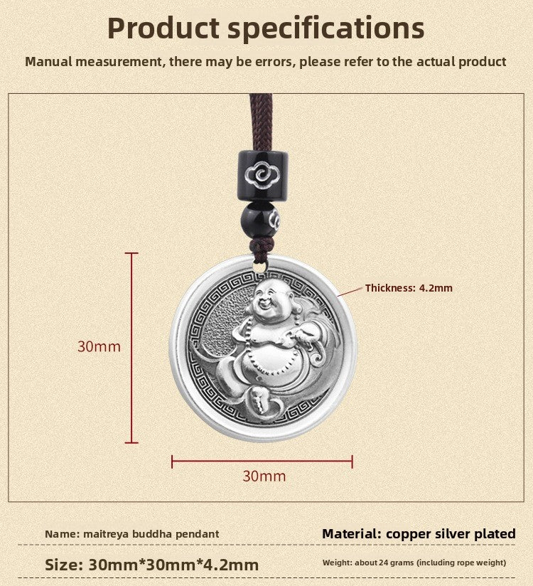 zensoullab Vintage Maitreya Buddha Pendant Thai Silver Solid Vintage Unisex Round Pendant Auspicious Big Belly Buddha Male Small Buddha Pendant
