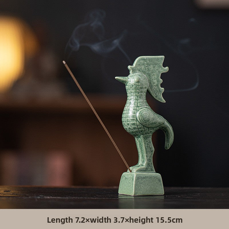 zensoullab Cultural and Creative Handicraft Ceramic Sanxingdui Sun Bird Incense Burner Incense Holder Incense Stick Holder Incense Ceremony Ornament Creative Gift Aromatherapy Burner