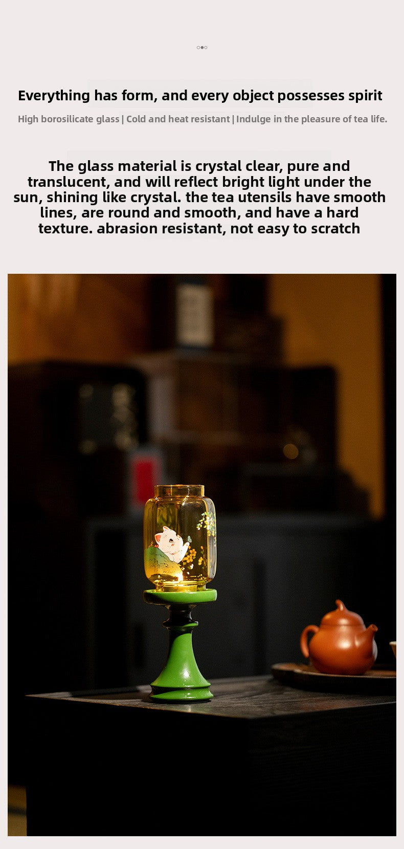 zensoullab Cat Whispering Xufang Mingqing Glass Candle Holder Lamp Zen Tea Room Atmosphere Lamp Home Floor Candle Lamp Decorative Ornament