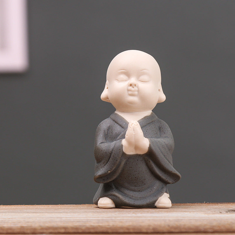 zensoullab Zen Ceramic Little Monk Tea Ceremony Tea Pet Ornament Cute Little Novice Flower Pot Decoration Chinese Style Living Room Home Decor