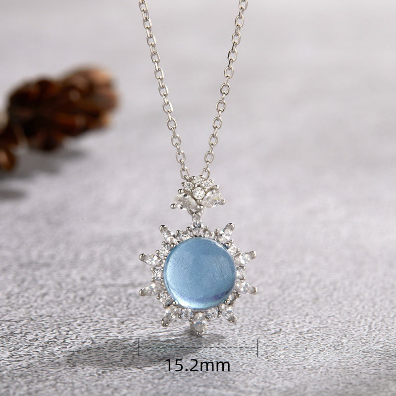 zensoullab French Design S925 Sterling Silver Natural Aquamarine Gemstone Necklace for Women, Personalized Multiple Pendants Fashion Collarbone Chain