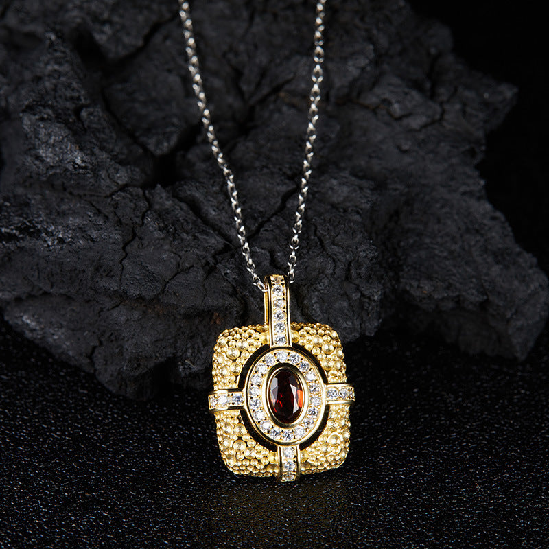 zensoullab Niche Personality Design Colorful Gemstone Necklace for Women S925 Sterling Silver Natural Garnet Gemstone Pendant Light Luxury High-end Feel