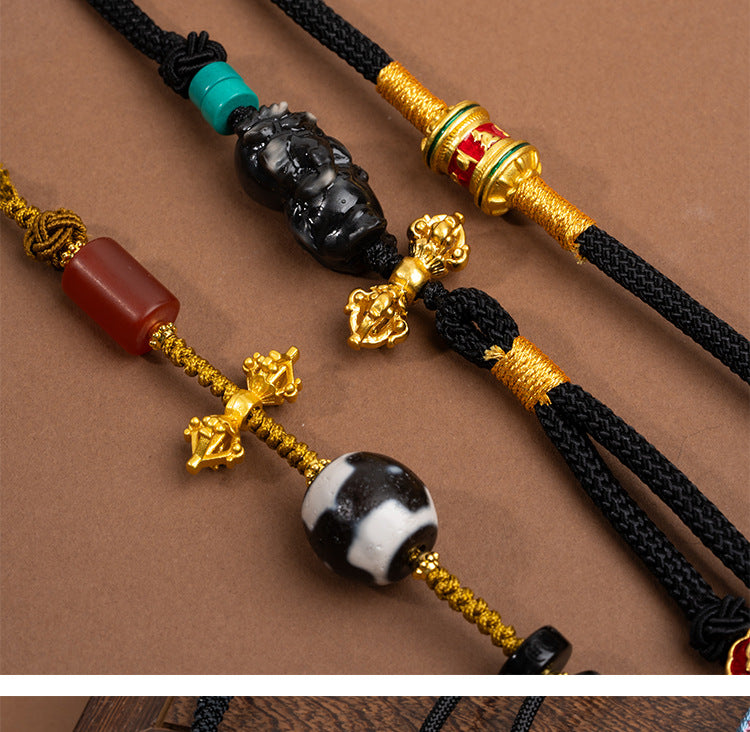 Zensoullab Natural Tibetan Lotus Master Three-Eye Multi-Totem Tibet Beads Necklace Agate Pendant Men's and Women's Woven Necklace in Stock