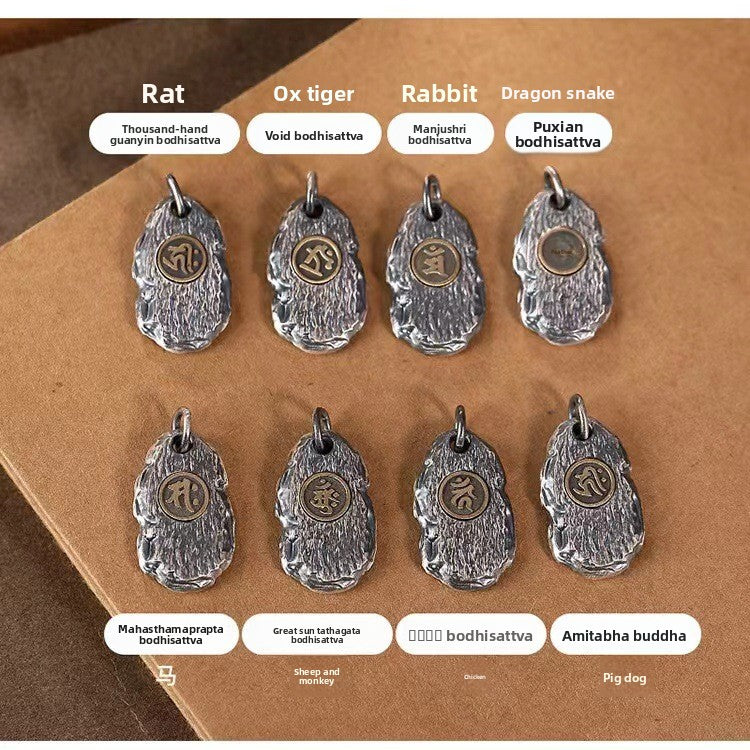zensoullab Zodiac Birth Buddha Pendant Men Thai Silver Necklace Women Vintage Distressed Silver Chain Car Keychain Pendant