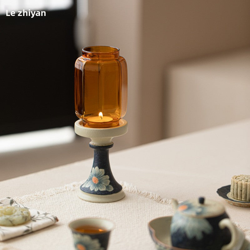 zensoullab Ming and Qing Hand-painted Blue and White Firestone Red Aromatherapy Candle Candle Holder Ornament Zen Ceramic Tea Ceremony Accessories Tea Room Atmosphere Lamp