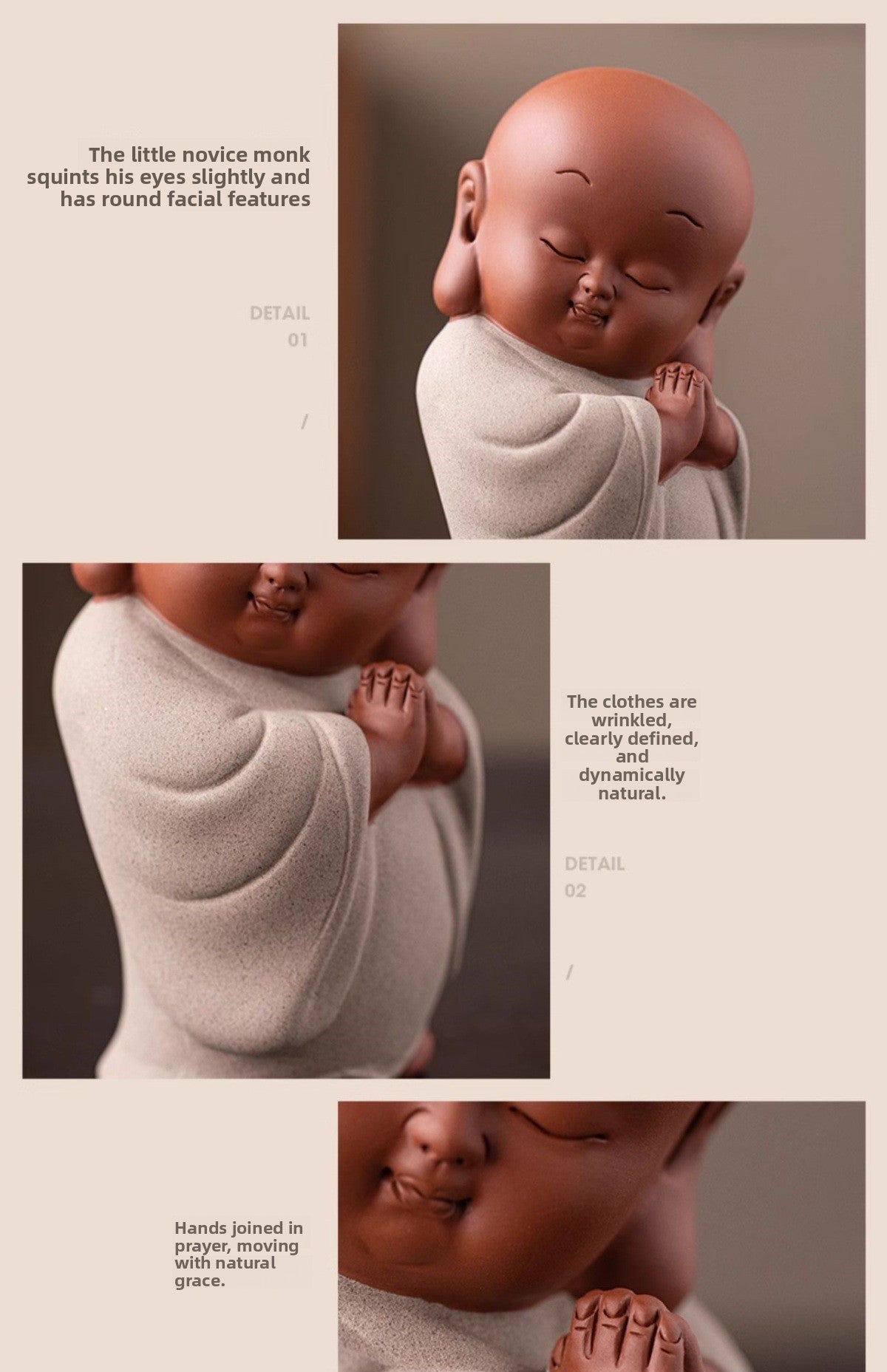 zensoullab New Chinese Style Ceramic Zen Little Monk Premium Desktop Ornament Creative Home Fish Tank Landscaping Tea Pet Decoration
