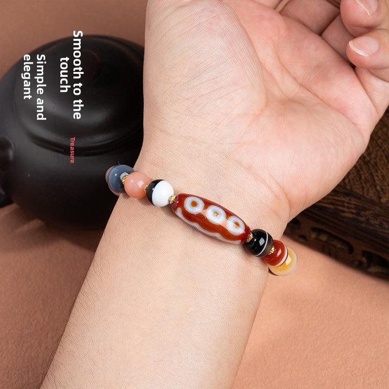 Zensoullab Natural Five-Eye Tibet Beads Duobao Agate Bracelet Fashion All-Match Men and Women Couple Single Ring Bracelet