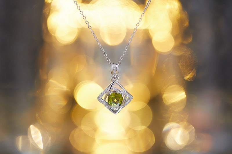 zensoullab Japanese and Korean Style Fashion Simple Pendant S925 Sterling Silver Inlaid Natural Peridot Necklace for Women Hot Selling Jewelry