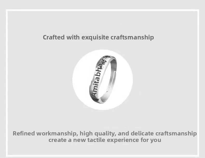 zensoullab Thai Silver Namo Amitabha Ring for Men and Women Adjustable Vintage Simple Couple Rings Jewelry