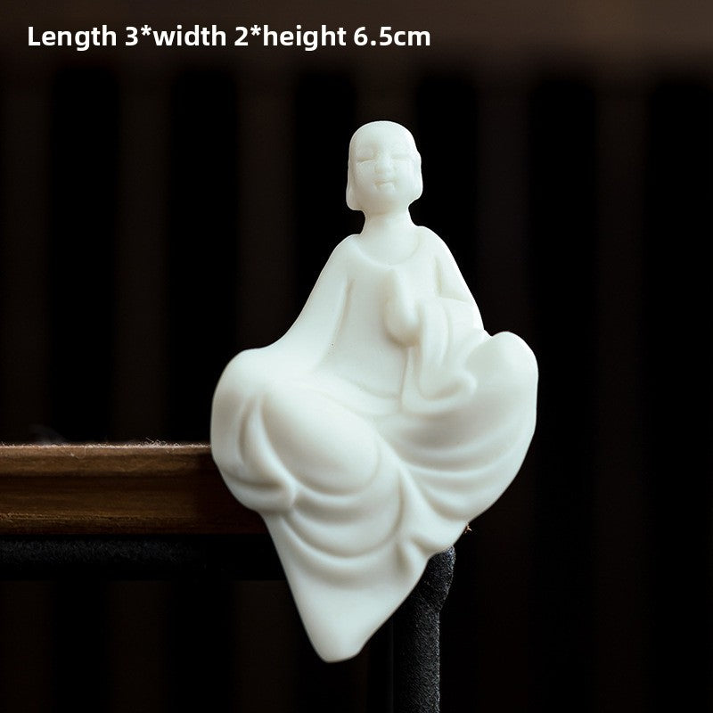 zensoullab Mini Fingertip Small Buddha Ceramic Little Monk Ornament Micro Landscape Tea Room Fish Tank Decoration Formless Buddha Zen Small Figure