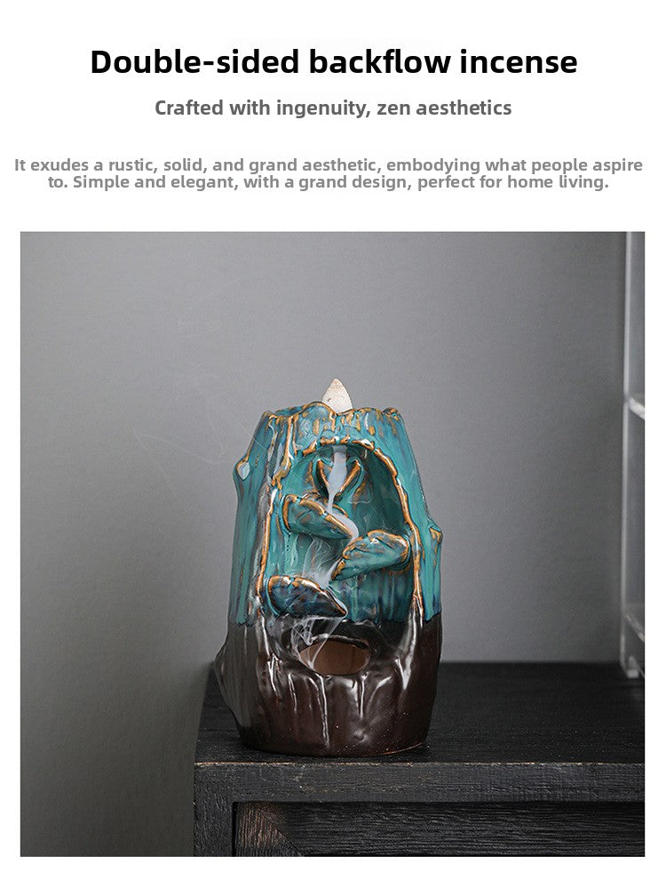 zensoullab Backflow Incense Burner Left and Right Fengyuan Kiln Change Antique Sandalwood Incense Burner Large Home Indoor Creative Ornament