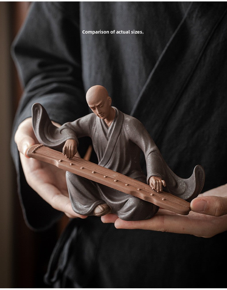 zensoullab Zen Style Chinese Living Room Purple Clay Little Monk Creative Ornament Ceramic Figure Study Entrance Hall Display Shelf Fish Tank Decoration