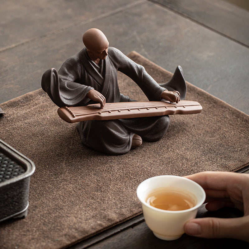 zensoullab Zen Style Chinese Living Room Purple Clay Little Monk Creative Ornament Ceramic Figure Study Entrance Hall Display Shelf Fish Tank Decoration