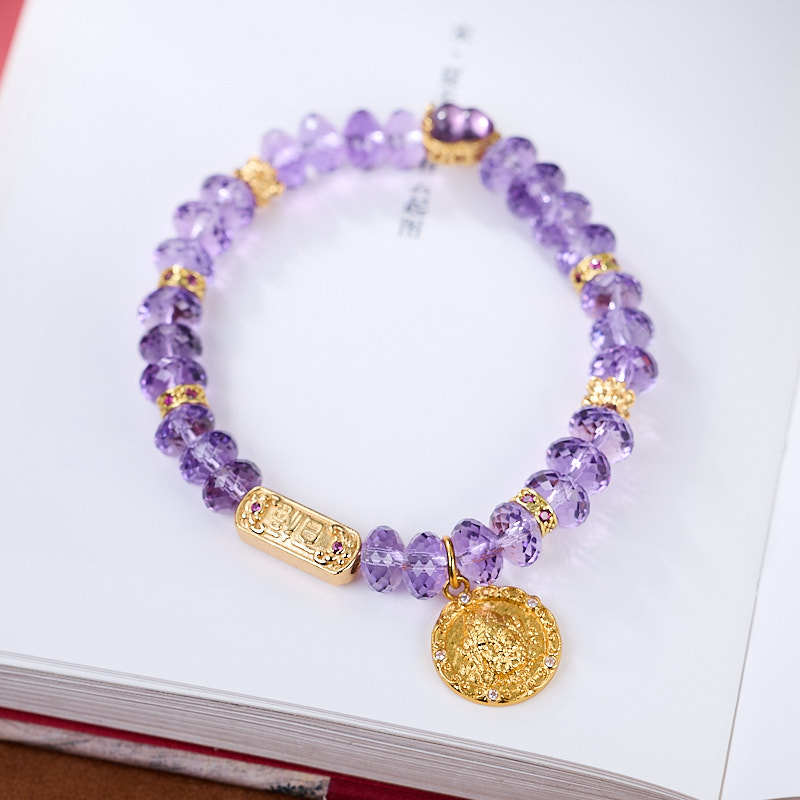 zensoullab Nine Purple Fire Cut Amethyst Bracelet for Women, Straight Cut High-end Crystal Jewelry Bracelet