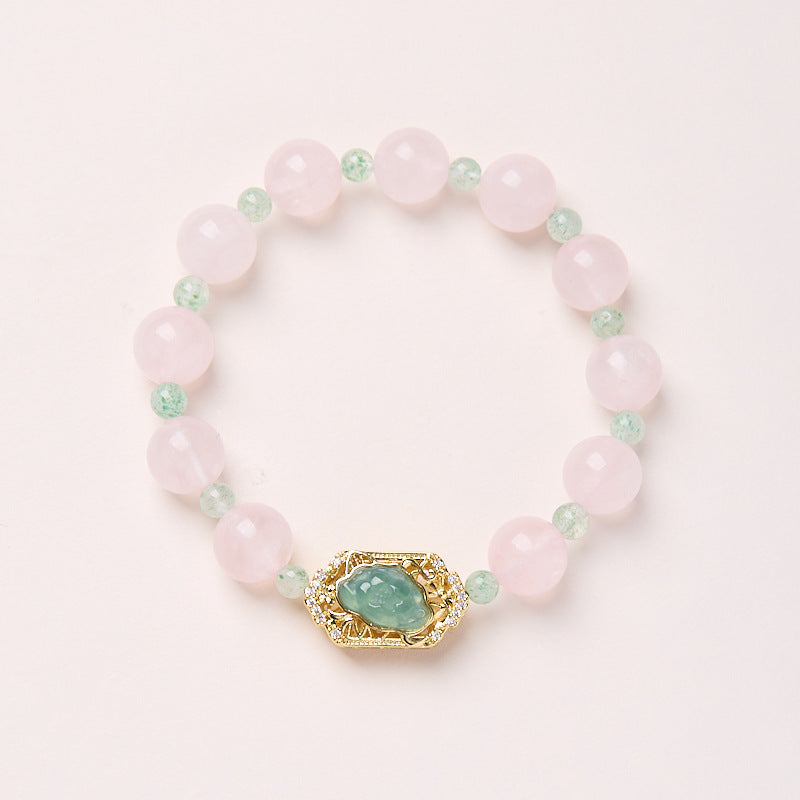 Zensoullab Natural 10mm Pink Crystal Bracelet Female Blue Water Jade Huapai Yunshuiyao New Chinese Bracelet