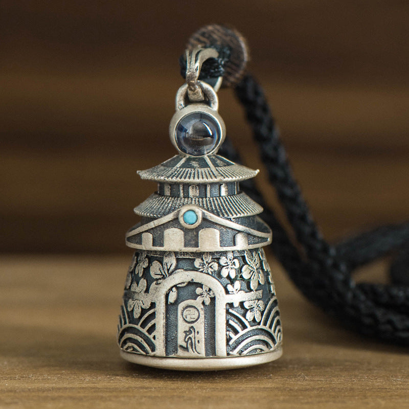 zensoullab Thai Silver Vintage Openable Buddha Pagoda Necklace with Heart Sutra Pendant Hollow Design for Men and Women