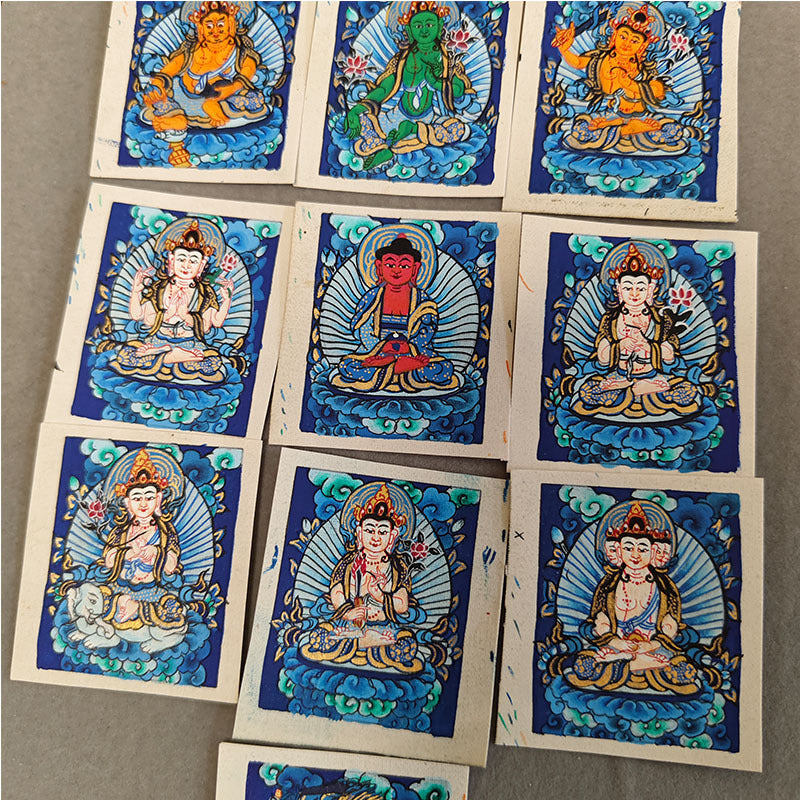 zensoullab Nepal Hand-painted Zodiac Buddha Guardian Small Thangka Portable Blue Thangka God of Wealth Green Tara Portable Necklace Pendant