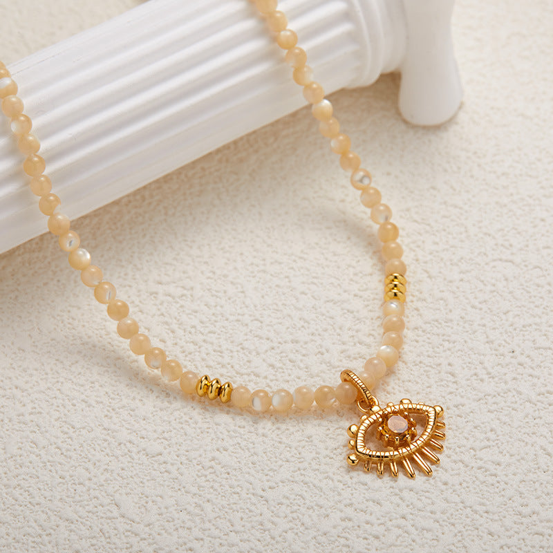 zensoullab S925 Sterling Silver Natural Yellow Shell Yellow Crystal Gemstone Necklace for Women Fashion Trend Devil's Eye Pendant Original Design