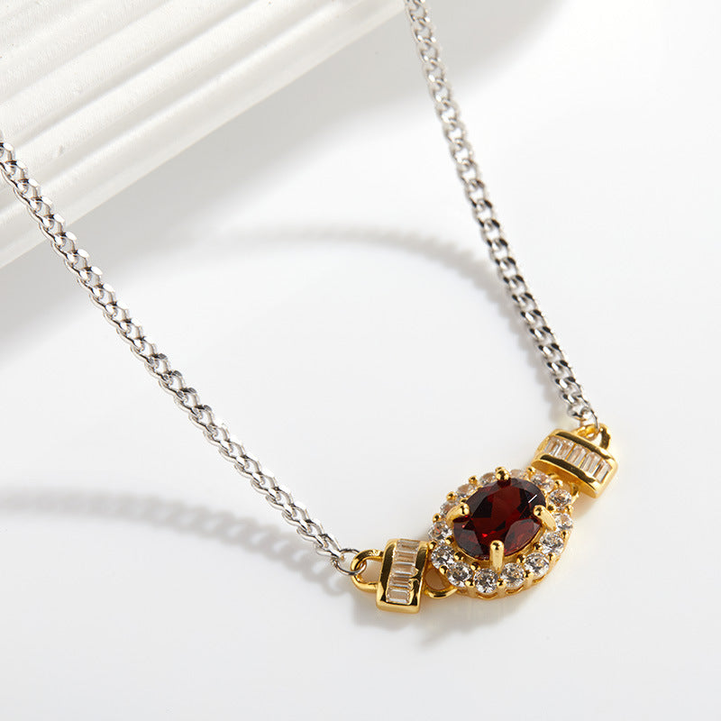 zensoullabs 925 Sterling Silver Inlaid Natural Multicolor Optional Gemstone Egg Pendant Collarbone Necklace Light Luxury Niche High-end Feel