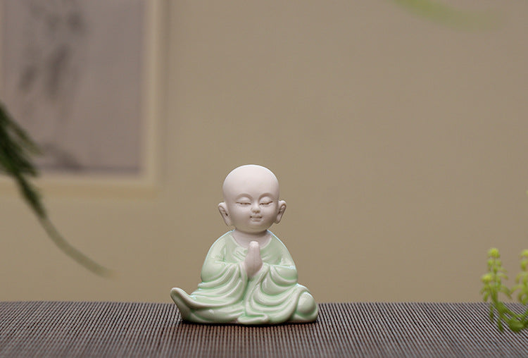 zensoullab Creative Boutique Ceramic Zen Character Little Monk Tea Pet Tea Tray Accessories Celadon Little Novice Home Decor Ornament