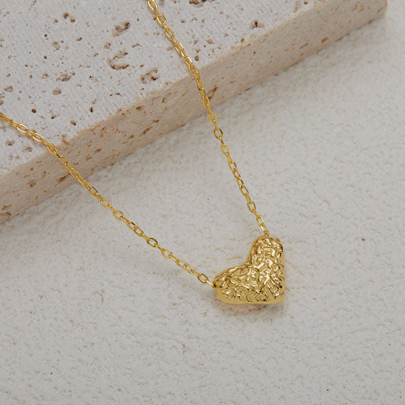 zensoullab S925 Sterling Silver Natural Garnet Gemstone Heart Necklace for Women, Niche Design, Simple and Unique Collarbone Chain Set