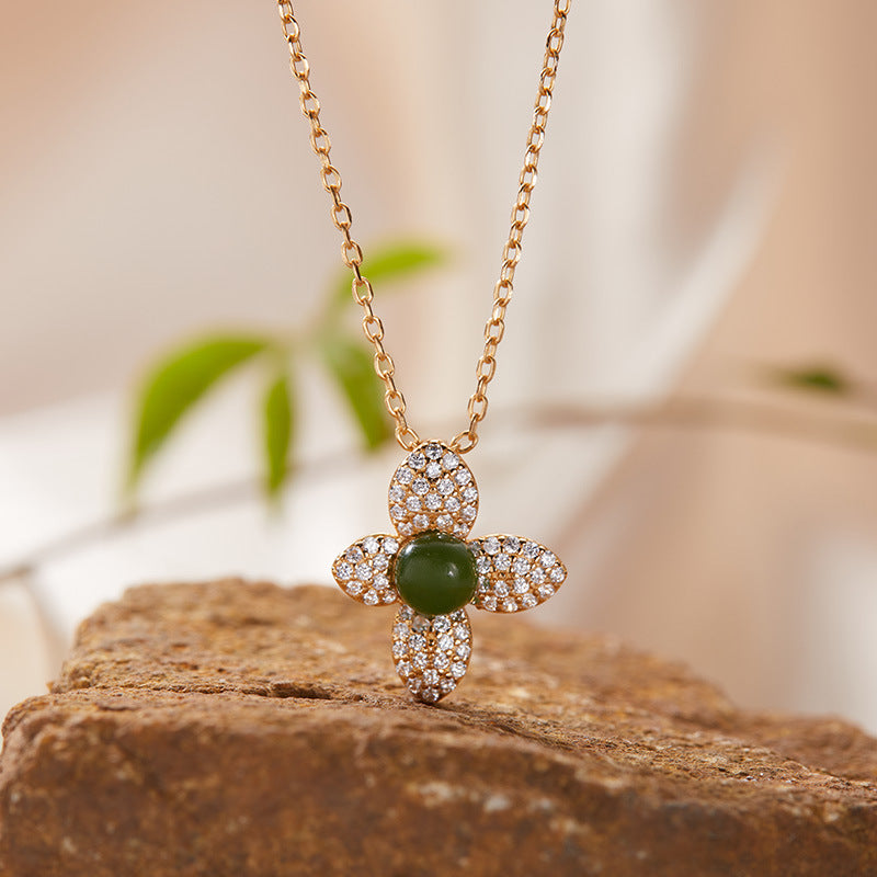 zensoullab S925 Sterling Silver Natural Gemstone Necklace Flower Pendant for Women Korean and Japanese Style Fresh Simple Sweet Collarbone Chain