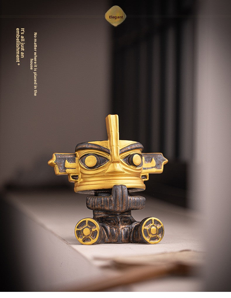 zensoullab National Trend Cultural Creative Ceramic Sanxingdui Zongmu Standing Figure Gold-Faced Ornament Home Living Room Tea Room Desktop Decoration