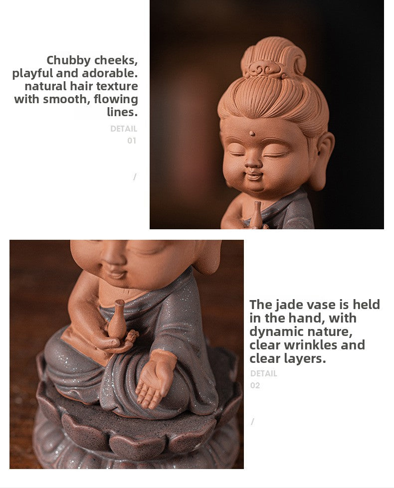 zensoullab Zen Chinese Style Saha Three Saints Desktop Ornament Creative Home Ceramic Buddhist Living Room Entrance Display Shelf Decoration