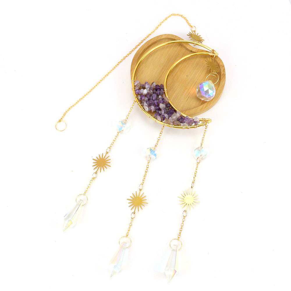 Zensoullab Natural Crystal Gravel Moon Hourglass Sunshine Catcher Sun Catcher Lighting Wind Chimes Decorative Pendant