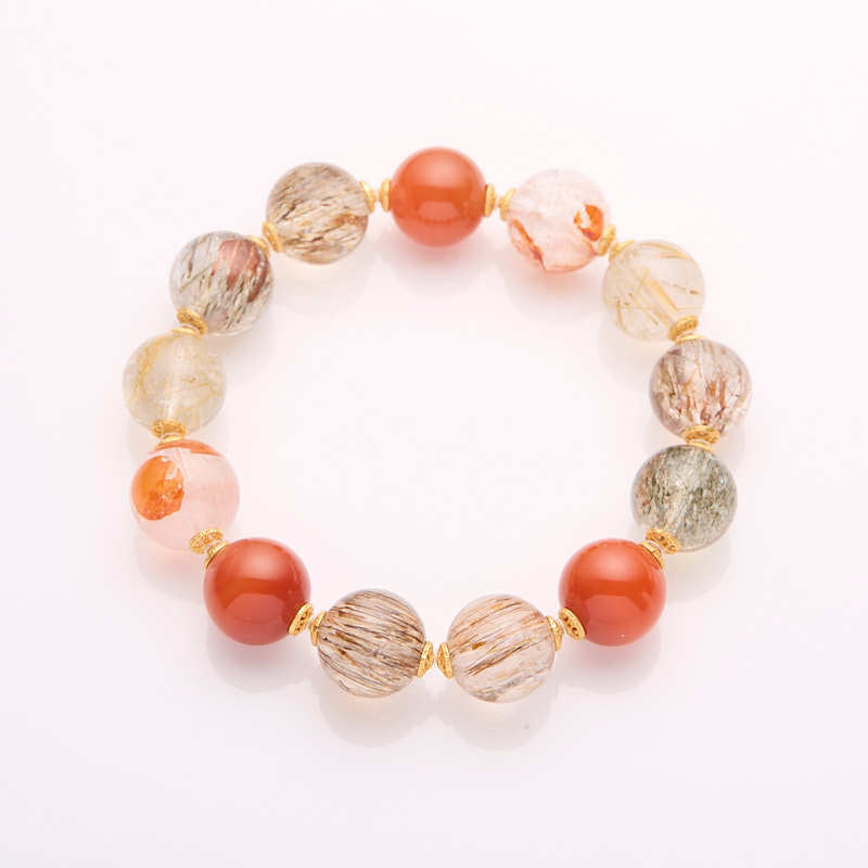 zensoullab Natural Black Gold Super Seven Crystal Bracelet for Women Red Glue Flower Gold Rutilated Quartz Full Flesh Southern Red Multi-Gemstone Bracelet