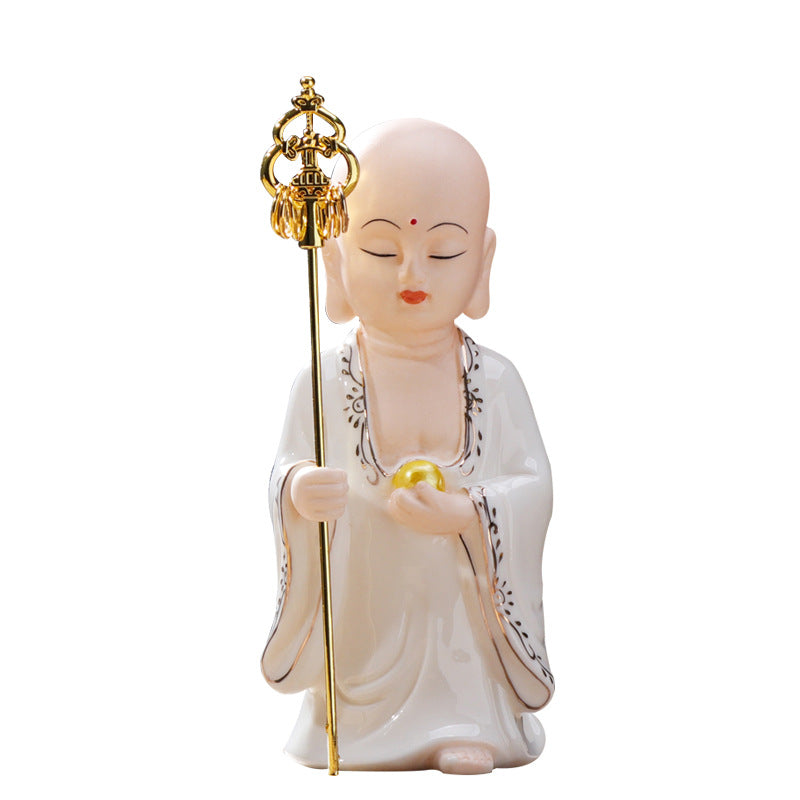 zensoullab Creative Chinese Ceramic Buddha Statue for Peace and Protection Ksitigarbha Bodhisattva Worship Living Room Altar Entrance Car Home Decoration