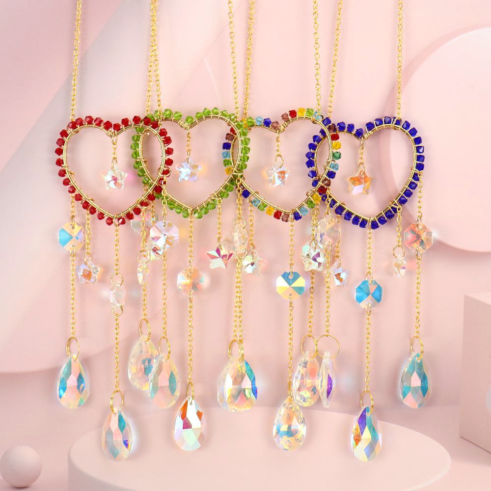 zensoullab Handmade Silk Wrapped Heart-Shaped Crystal Sun Catcher Curtain Hanging Decoration Garden Ornament