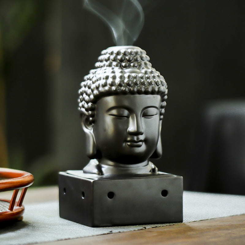 zensoullab Ceramic Incense Burner Buddha Head Vintage Incense Burner Home Decor Zen Incense Burner Indoor Sandalwood Burner