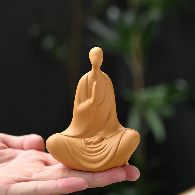 zensoullab Clay Yixing Zisha Zen Buddha Small Monk Can Cultivate Mind Handmade Tea Pet Tea Ceremony Accessories Home Decoration