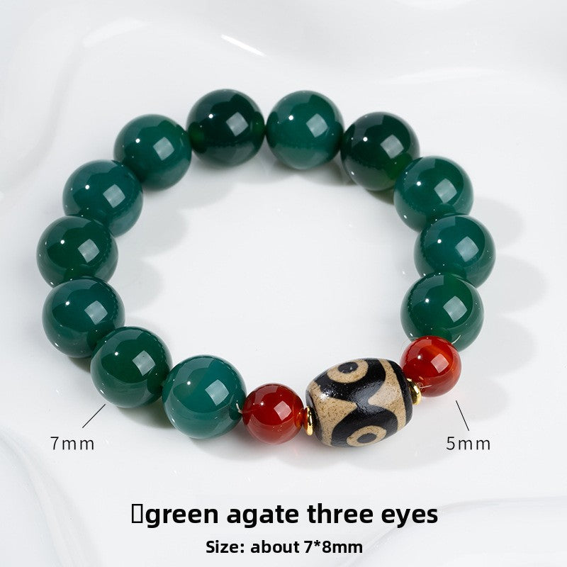 zensoullab Natural Three-Eyed Dzi Bead Agate Bracelet Fashion Versatile Unisex Couple Style Tiger Tooth Single Circle Bracelet In Stock