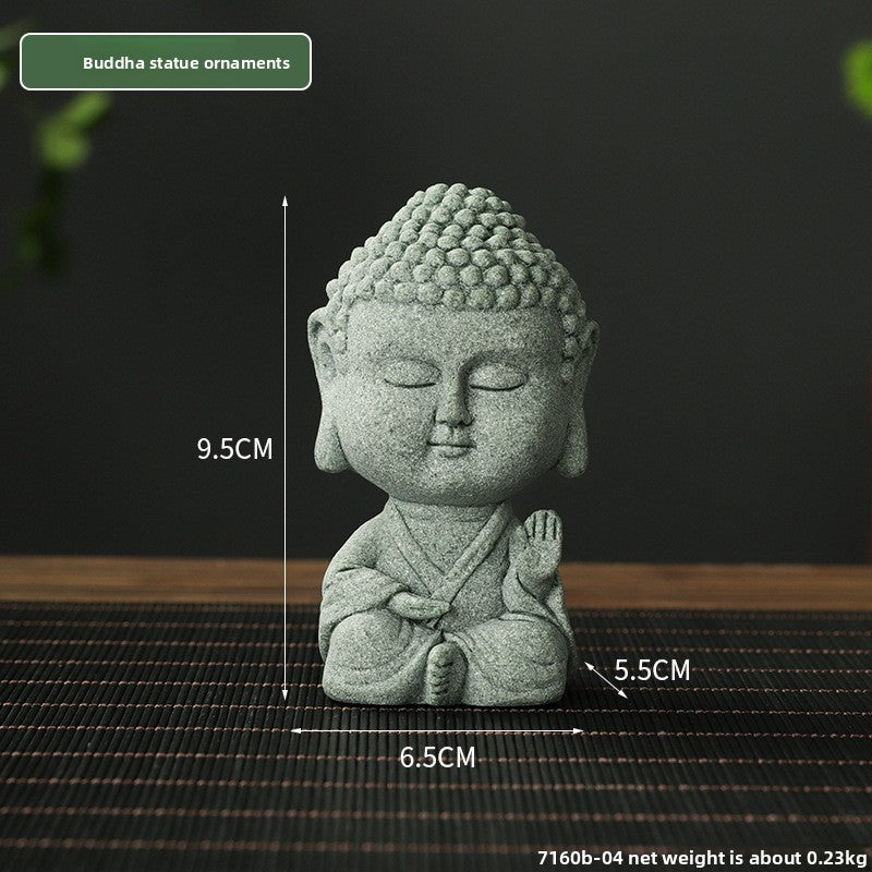 zensoullab Green Sandstone Buddha Statue Ornament Micro Landscape Fish Tank Landscaping Rockery Bonsai Living Room Zen Tea Tabletop Stone Small Sitting Buddha