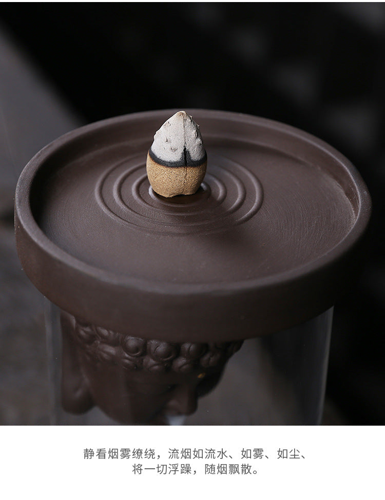 zensoullab Rulai Zen Windproof Cover Backflow Incense Burner Creative Purple Clay Yearly Abundance Backflow Burner Home Decor
