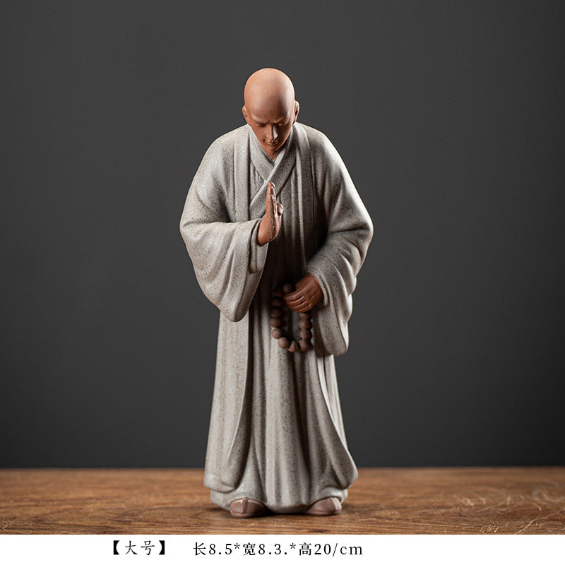 zensoullab Zen Style Chinese Living Room Purple Clay Little Monk Creative Ornament Ceramic Figure Study Entrance Hall Display Shelf Fish Tank Decoration