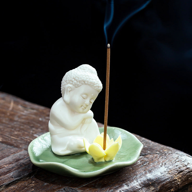 zensoullab Creative Home Decor Incense Holder Incense Tray Incense Stand Lotus Leaf Ceramic Incense Stick Holder Three Saints Home Living Room Tea Room Incense Burner